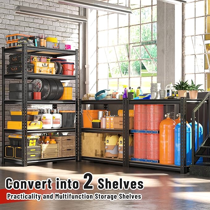 Bepatio Storage Shelves 2000LBS Garage Shelving Heavy Duty Metal Shelving Unit Adjustable Garage Shelf Pantry Shelves for Kitchen Warehouse Basement 27.6" W x 11.8" D x 60" H