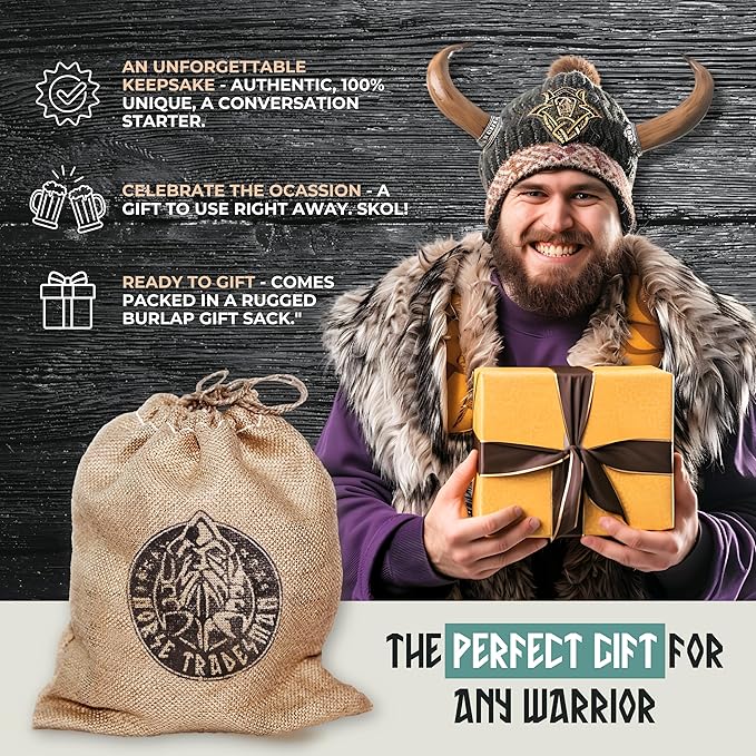 Norse Tradesman Genuine 20" Ox-Horn Viking Drinking Horn with Fitted Stand & Burlap Gift Sack - The Original, 20-Inches, Low Polish