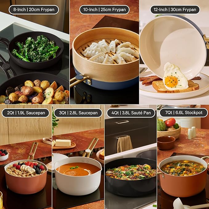 Our Place 17-Piece Essentials Complete Cookware Set - Ceramic Fry Pans, Saucepans, Sauté Pan, Stock Pot, Strainer Basket & Modular Storage | Thermakind™ Nonstick, Oven Safe up to 450°F | Char