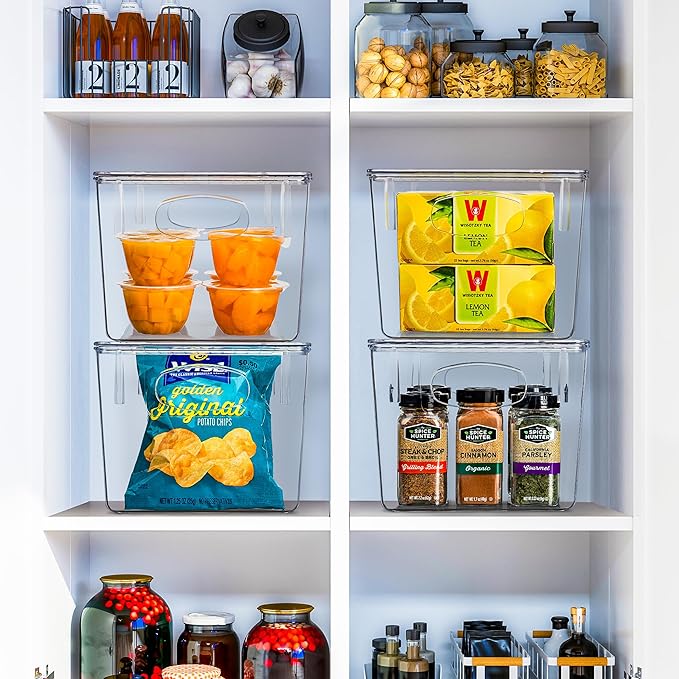 Sorbus Large Plastic Storage Bins with Lids - for Kitchen Organization, Pantry Organizers and Storage, Fridge Organizer, Cabinet Organizer, Refrigerator Organizer Bins - Clear Storage Bins (2 pack)