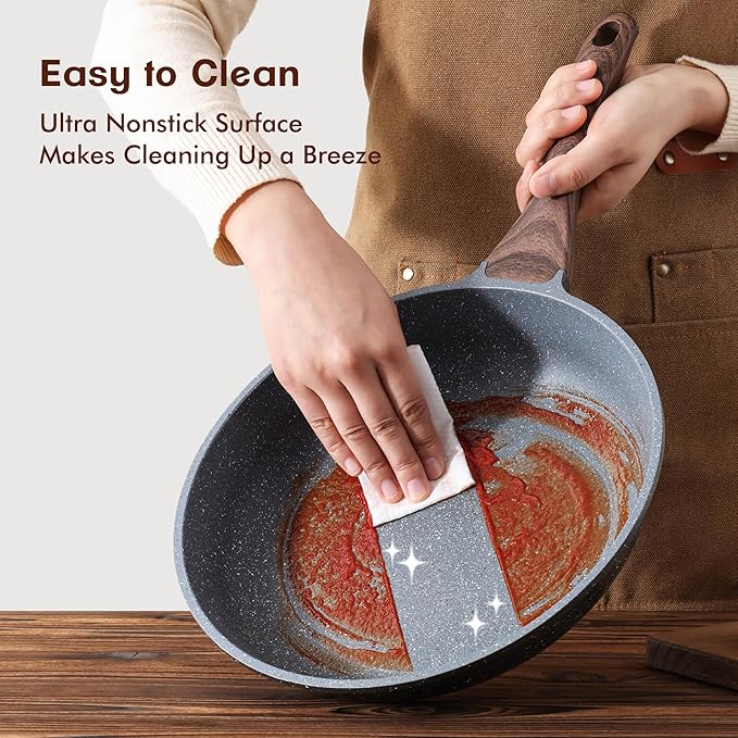 SENSARTE Nonstick Frying Pan Skillets, Swiss Granite Coating Omelette Pans, Healthy Cookware Chef's Pans, Free of Intentionally Added PFOA (9.5+11 Inch)