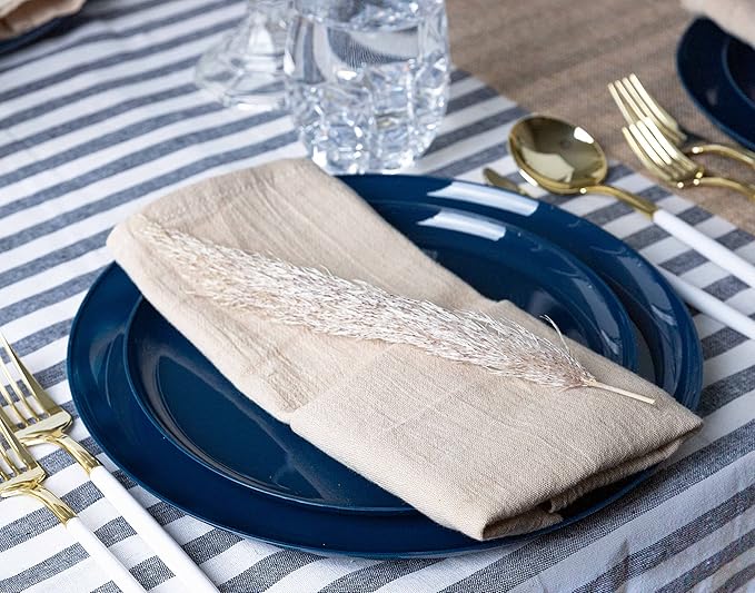 [30 Pack 10.7''] Dark Blue Plastic Party Plates Edge Collection Premium heavyweight Elegant Disposable Tableware Dishes