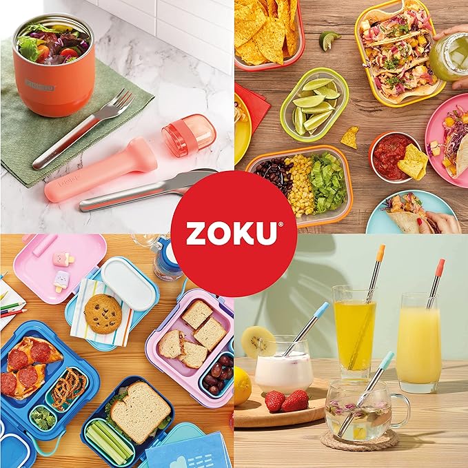ZOKU - Bento Box with Ice Pack, Lunch Box for Kids, Easy to Carry and Clean, Freezer Pack Keeps Food Fresh, Fits Any Snack or Meal, Leakproof (Neat Bento) (Blue)