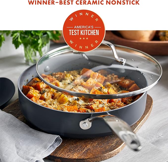 GreenPan Valencia Pro Hard Anodized Healthy Ceramic Nonstick 4.5QT Saute Pan Jumbo Cooker with Lid, PFAS-Free, Induction, Dishwasher Safe, Oven Safe, Gray