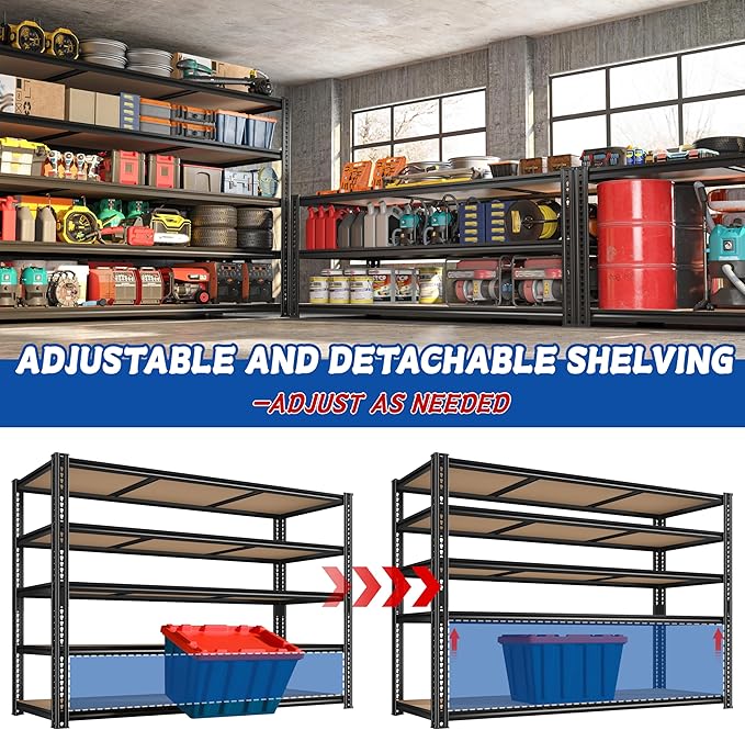 60" W Garage Shelving 72" H Metal Shelving 3500LBS Storage Shelves Heavy Duty 5 Tier Adjustable Shelving Unit for Storage Rack Pantry Shelf Commercial,60" W x 24" D x 72" H