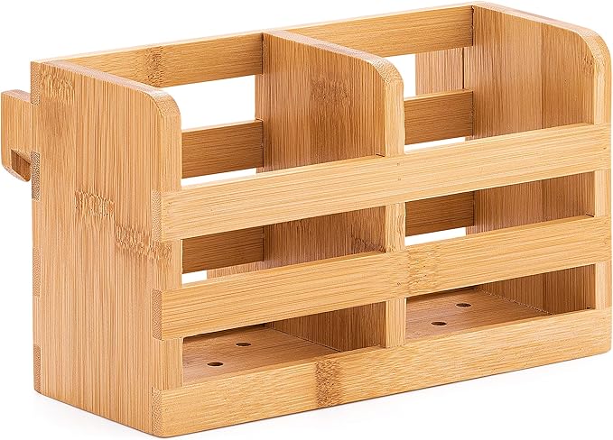 Bamboo Utensil Holder for Dish Rack - Flatware, Cutlery & Utensil Drying Caddy with Hooks - Fits BAMBUSI Bamboo Dish Drying Racks