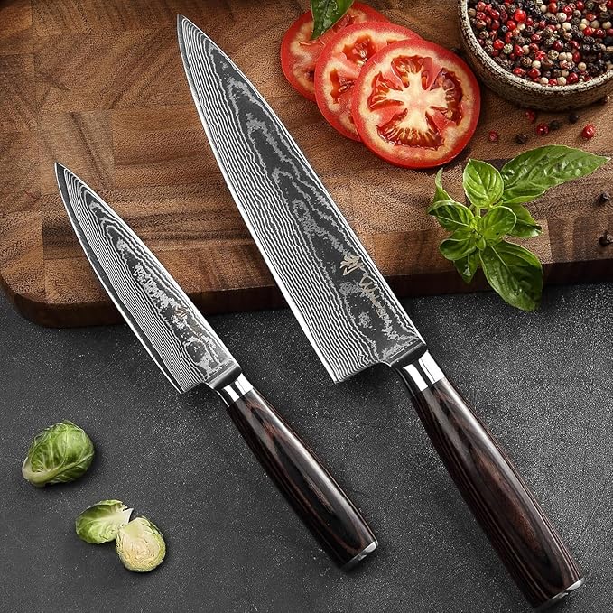 Wakoli EDIB Essentials 2-Piece Damascus Chef Knife Set – Professional Kitchen Knives with 67-Layer VG10 Core Steel, Ergonomic Pakkawood Handles – Premium Cooking Knives in Gift Box