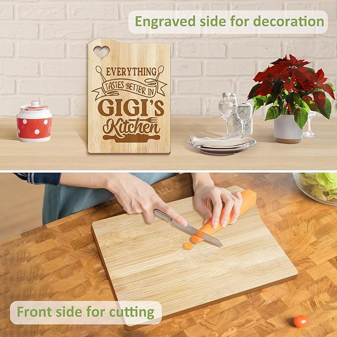 Gigi Gifts from Grandma, Christmas Kitchen Gifts for Gigi from Grandkids, Birthday Gift Wooden Cutting Board with Cooking Utensils Set with Apron Set, Great Gigi Mothers Day Gift