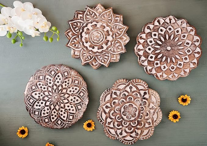 Easter Gifts Set of 4 Wooden Trivet for Hot Dishes Pots and Pans Tea Pot Holders Nonslip Heat Resistant Kitchen Counter Accessories Housewarming Gift (MD2205) 8" Diameter
