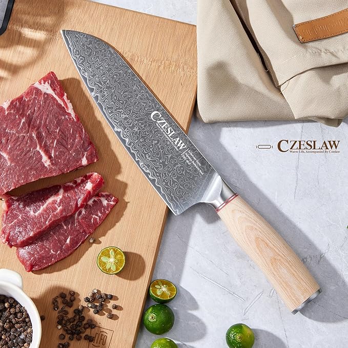 Chef Knife, Japanese Damascus Chefs Knife - kitchen knife, 8 Inch Professional Sharp Cooking Knife, Hand Forged Black Japanese Damascus Kitchen Knife, Full Tang, Ergonomic Maple Handle Design