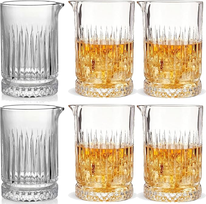 21oz Cocktail Mixing Glass Pitcher Set (6-Pack) - Lead-Free Hand Blown Barware with - Bartender Kit for Martini, Manhattan, Old Fashioned - Premium Wedding Anniversary Birthday Gift for Home Bar