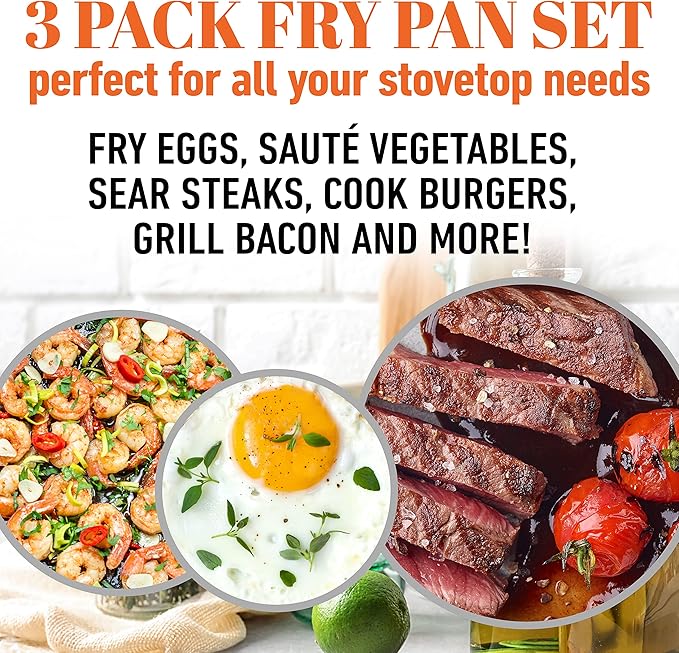 Gotham Steel PRO 3 Pc Hard Anodized Ceramic Frying Pans Set, 8” 10” 12” Nonstick Frying Pans Skillet with Non Toxic Ceramic & Titanium Coating, Induction Ready, Oven and Dishwasher Safe - Copper