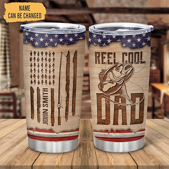 Hyturtle Personalized Fishing Gifts For Men - Stainless Steel Tumbler Cup 20oz For Fishing Lover - Reel Cool Dad Birthday Gifts for Dad Men Husband & Fathers Day Gift From Daughter Son Wife