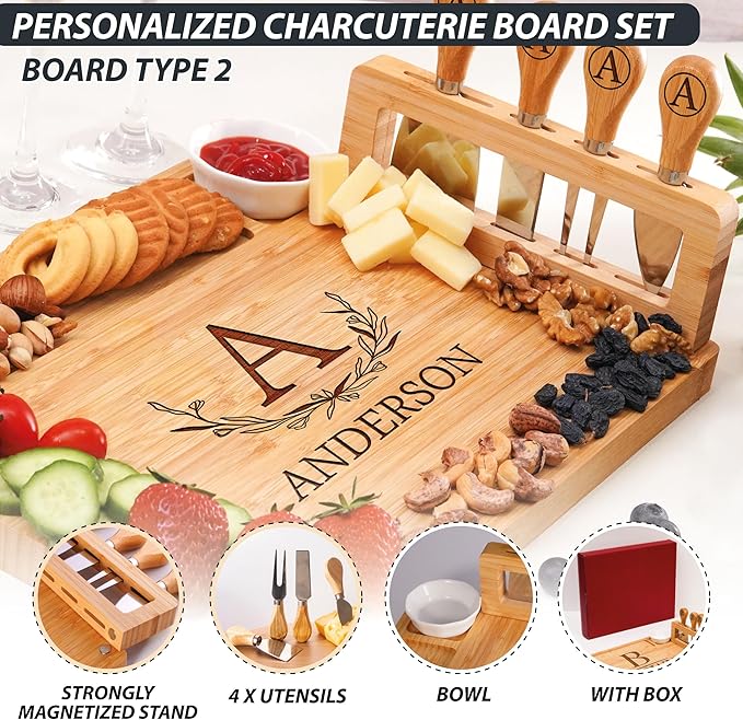 Personalized Charcuterie Board for Christmas, Custom Engraved Large Cheese Board, Perfect Housewarming Gifts for Couples - Women, Customized Wedding, Anniversary, Housewarming & New Home Gifts