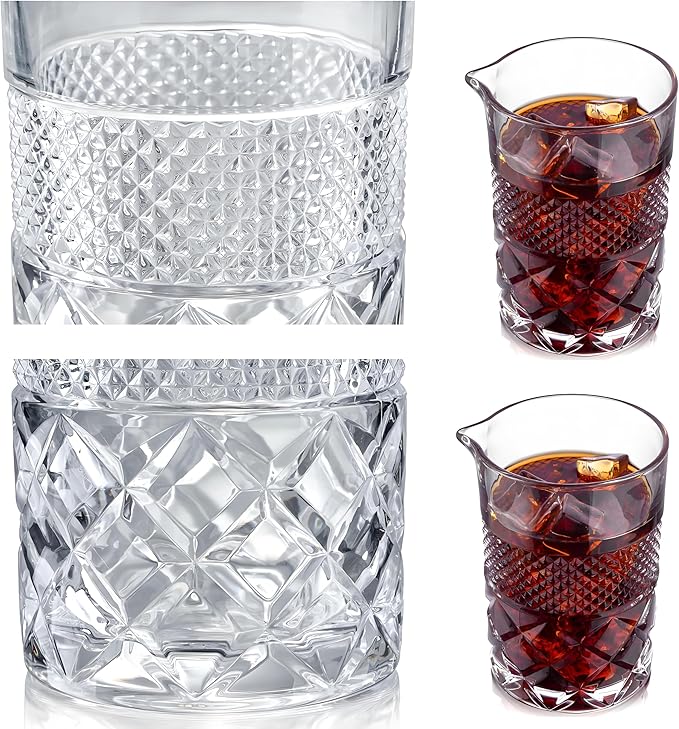 6-Pack Cocktail Mixing Glass - 21oz Lead-Free Hand Blown Barware with Professional Bartender Kit - for Martini, Manhattan, Old Fashioned - Premium Home Bar Gift for Wedding Anniversary Birthday