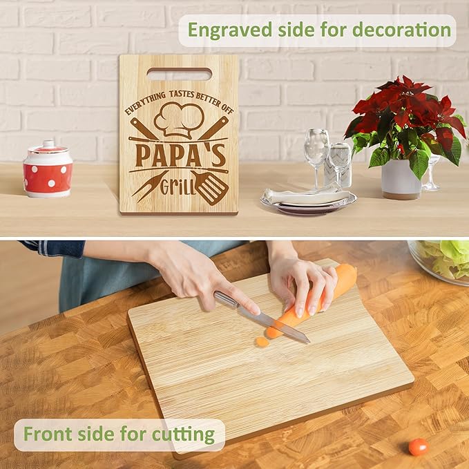 Papa Gifts, Christmas Papa Gifts from Grandkids, Gifts for Dad Wooden Cutting Board Utensils Set with Apron, Great Grandparents Day Stocking Stuffer Kitchen