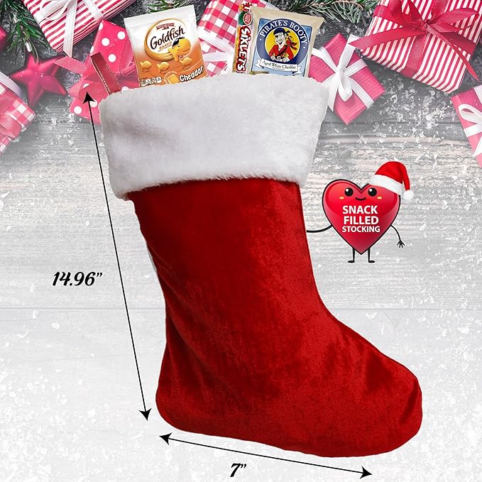 Gift A Snack - Christmas Stocking Stuffed, Pre-filled Holiday Snack Box Care Package + Greeting Card (40 Count) Sweet Treats Gift Basket, Candies Chips Cravy Food Assortments & Variety Gifts