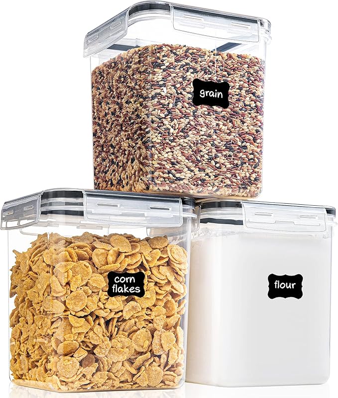 Medium Food Storage Containers with Lids Airtight 2.5L /84.5Oz, for Flour, Sugar, Baking Supply, 3PCS BPA Free Plastic Canisters for Kitchen Pantry Organization