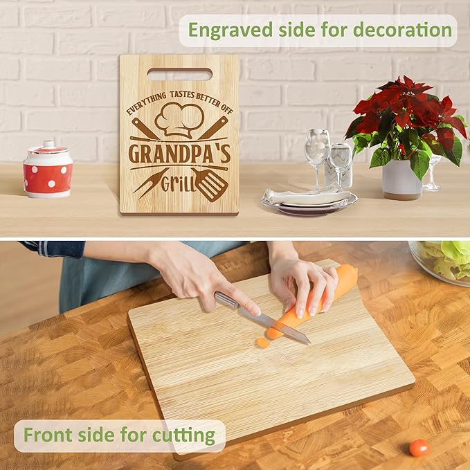 Grandpa Gifts, Christmas Grandpa Gifts from Grandkids, Wooden Cutting Board Utensils Set with Apron Grandparents, Fathers Day Birthday Kitchen Set