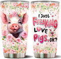 Pig Gifts Tumbler, Gifts For Pig Lovers Women, Girls Freaking Love Pigs Gift Cute Mug Pink Coffee Mugs Cup Funny Birthday Christmas Valentines 20oz Insulated Stainless Steel With Lid