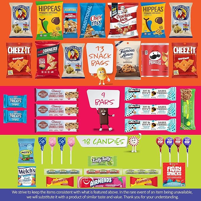 I AM Snacky - Holiday Christmas Stocking Stuffers, Snack Box Variety Pack Care Package + Greeting Card - SNACKY'S BASH BOX (40 Count) Xmas Birthday Sweet Treats Gift Basket, Candies Chips