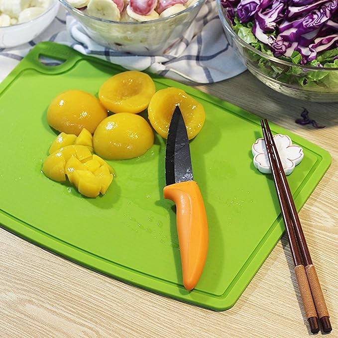 Liflicon Thick Cutting Boards for Kitchen Silicone Chopping Board Set of 2 Mid 12.6'' x 9.1”,Mini 9.1”x7.1” Non-slip Deep Drip Juice Groove Easy Grip Handle,Dishwasher Safe-Green