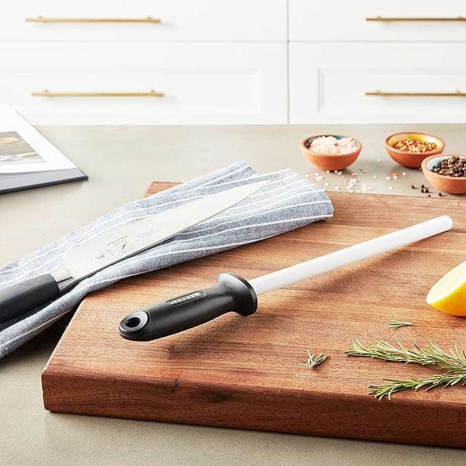 Mercer Culinary Ceramic Rod Knife Honing Steel,Black/White 10 Inch