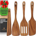 Wooden Spatula for Cooking, Teak Spatulas for Kitchen Use - Wooden Cooking Utensils Set of 4 including Paddle, Turner, Slotted Spurtle and Wood Scraper. Nonstick cookware, Kitchen Gifts for Women Men