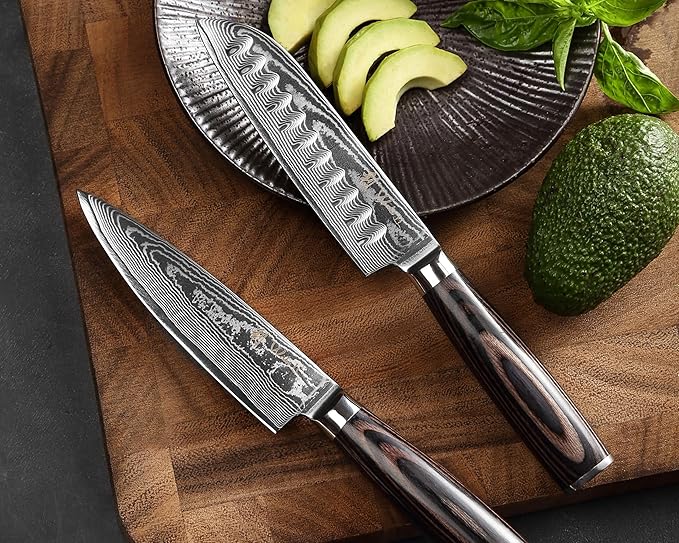 Wakoli EDIB Essentials 2-Piece Damascus Kitchen Knife Set – Chef Knife & Santoku Knife with VG10 Core made of 67-Layer Damascus Steel Blades – Professional Kitchen Knives with Pakkawood Handles