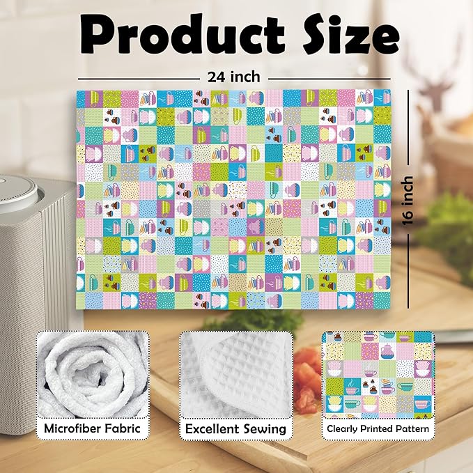 Trendy Teacups Kitchen Dish Towels, Coffee Cups Teapots Kitchen Decor, Retro French Garden Tea Lover Gifts for Women Men, Tea Time Hand Towels Kitchen Bathroom Tea Towels Decorations, 16x24inch