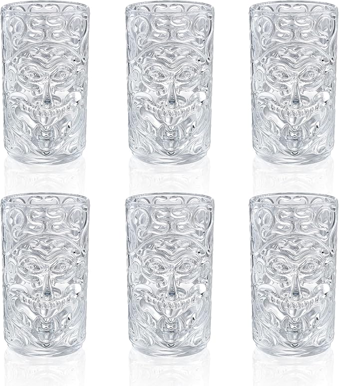 6-Pack 14.5oz Clear Tiki Glasses Cups for Cocktails Glass Drinking Set Crystal Glass Tumbler - for Water, Juice, Beer, Cocktails, Mojito, Wine and Whiskey, Bar Glassware