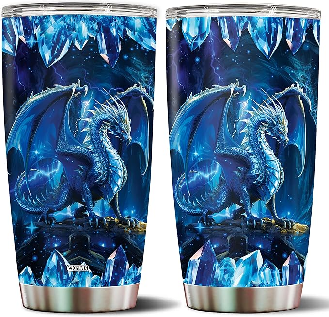 Blue Dragon Tumbler Gifts for Women Girls Daughter Coffee Cup 20oz Stainless Steel Insulated with Lid Water Bottle Travel Mug Gift for Dragon Lover Christmas Birthday Mothers Day Valentines