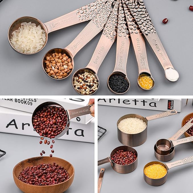 Smithcraft Copper Measuring Cups and Spoons Set for Baking & Kitchen, Stainless Steel Measuring Cups & Spoons Set, 5 Dry Measure Cup and 6 Metric Measure Spoon with1 Measure Ingredient Leveler