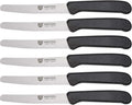GRÄWE table knives 6 pieces, knife set for cutting, pack of 6 bread knives, breakfast knives with serrated edge on one side, knife 21 cm - Black