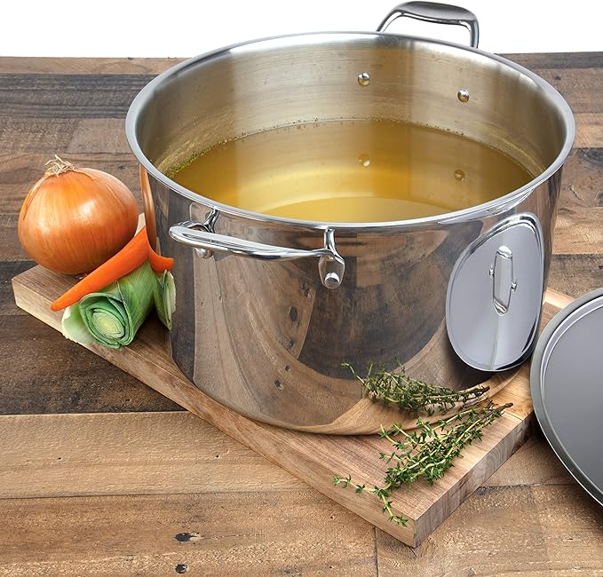Camerons 16 Quart Stock Pot with Lid - Tri-ply 18/10 Professional Grade Induction Ready Stainless Steel Sauce Pot w/Handles - Stick Resistant Interior- Great for Cooking Christmas Dinner & Xmas Gift