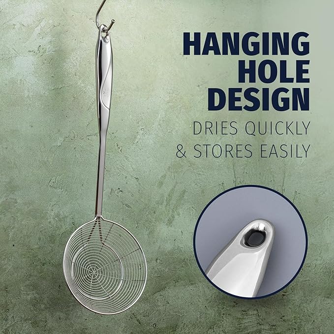 Zulay Kitchen Premium Stainless Steel Skimmer Strainer Ladle - 15” Large Straining Spoon for Frying, Boiling & Blanching - Durable, Rust-Resistant & Heat-Proof Kitchen Tool for Everyday Use