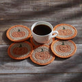 VHC Brands Harvest Blessings Natural Stencil Pumpkin Jute Coaster Set of 6, Decorative Fall Coasters, Table Decor for Fall Thanksgiving and Halloween