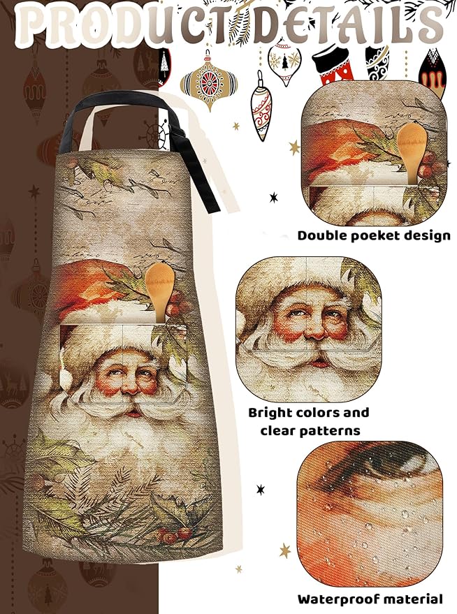 6 Pcs Christmas Aprons for Women Xmas Tree Aprons with Pockets Vintage Adjustable Baking Supplies for Adults