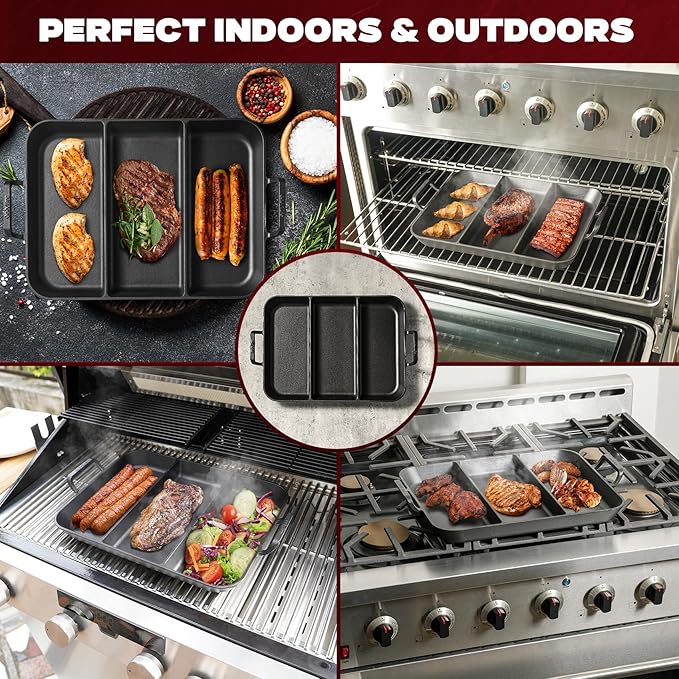 onlyfire Pre-Seasoned Cast Iron Skillet, 16 Inch Griddle Pan Frying Pan with Nonstick Perforated Grill Surface and Dual Handles, Cast Iron Grill Pan for Grills, Oven and All Stovetops