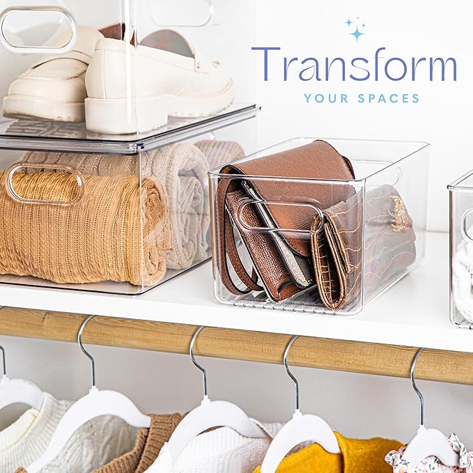 primebox Plastic Food Storage 8 Pack Clear Container Bin with Handles for Organizing Kitchen, Pantry, Fridge, Freezer, Pantry,Bathroom. 10"x6"x5"