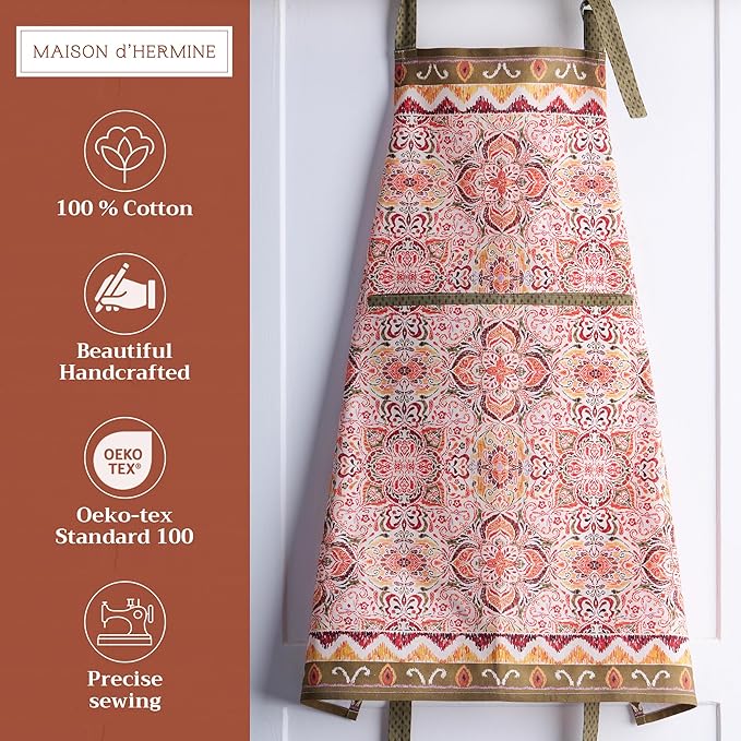 Maison d' Hermine 100% Cotton Apron for women with Pocket Kitchen Chef Apron for Men Cooking Gardening Server Waitress