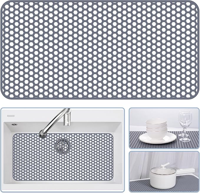 Silicone Sink Protectors for Kitchen Sink - 28.3"x 15.7" Kitchen Protector Mat Accessory, Non-Slip Heat Resistant Mat for Bottom of Farmhouse Stainless Steel Porcelain