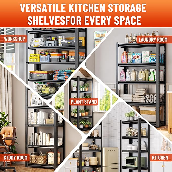 5-Tier Metal Storage Shelves,Adjustable Heavy Duty Shelving Units,Kitchen Shelves Organizer,2750 LBS,Standing Shelf for Pantry Garage Laundry Room (59" H*31.5" W*13.8" D)