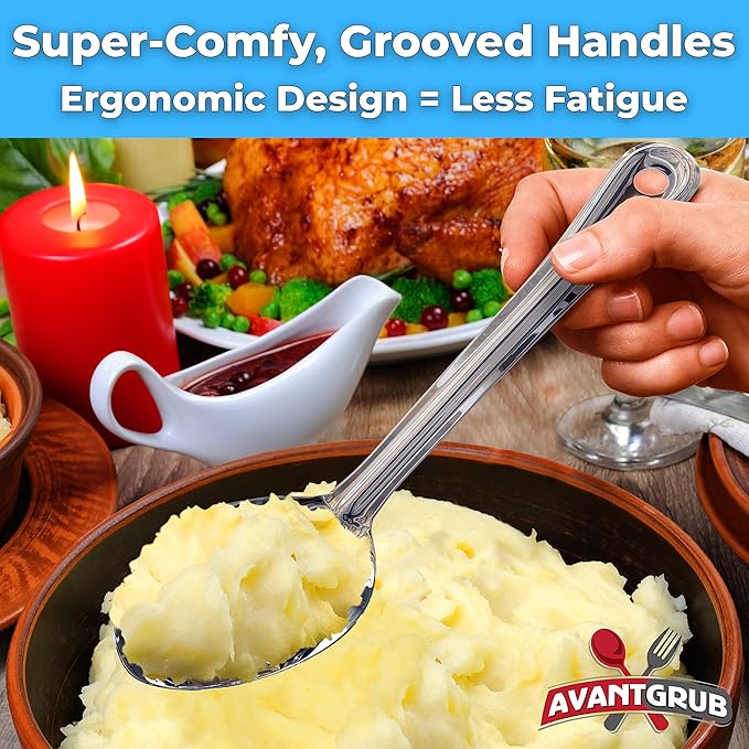 Super Strong, Ergonomic 11 in Serving Spoon 1 Pk. Big, Solid Stainless Steel Spoons for Cooking, Baking and Basting. Best Kitchen Flatware for Buffet and Banquet Service in Restaurants and Homes