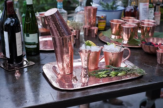 Sertodo Copper Boston Shaker Set | 16oz and 25oz Cups | 100% Pure Copper, Heavy Gauge, Hand Crafted | Professional Mixologist's Choice Cocktail Shaker