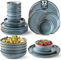 GBHOME 32 Pieces Double Bowls Ceramic Dinnerware Sets for 8, Stoneware Plates and Bowls Set with Reactive Glaze, Scratch Resistant Stoneware Dishes Set, Dishwasher & Microwave Safe