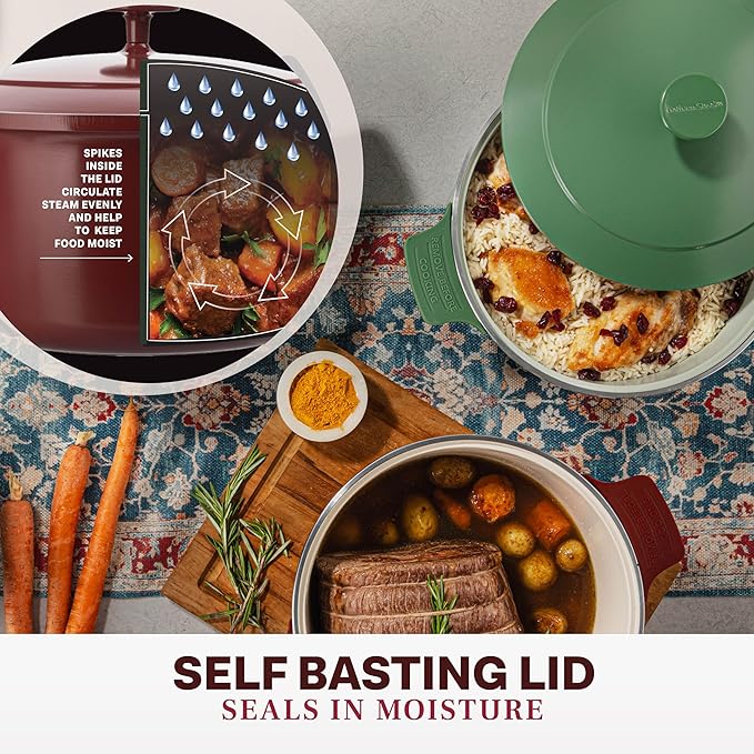 Gotham Steel 5 Qt Lightweight Dutch Oven Pot with Lid & Holders, Ceramic Non Toxic, Oven Safe & Even Heat Retaining Dutch Oven for Bread Baking Sourdough, Soup, Casserole, 70% Lighter than Cast Iron