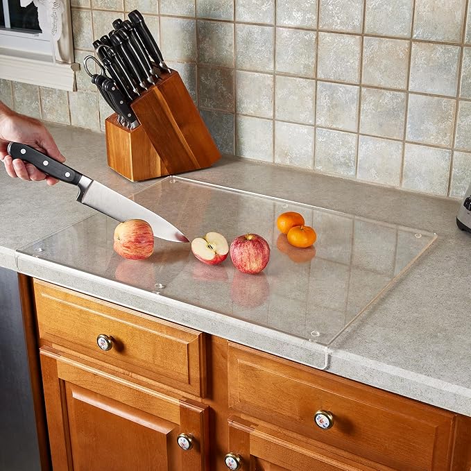 Cutting Board with Lip Edge – Clear Acrylic – Non-Slip – 20” x 16” – Countertop Protector for Chopping and Cutting Food