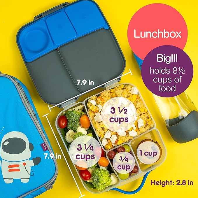 b.box Kids Lunch & Snack Containers. 3-Pack Set Includes Matching Oversized Bento Lunch Box, Mini Meal Boxes for Kids and Toddlers. School Supplies (Blue Slate)