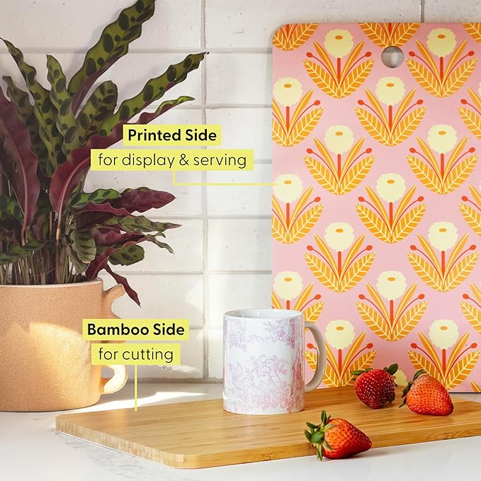 Society6 Bamboo Cutting Board- Kitchen Decor by Burcu Korkmazyurek - Unique Cutting Boards for Kitchen, 11.5" x 11.5" x 0.5", Floral Jungle
